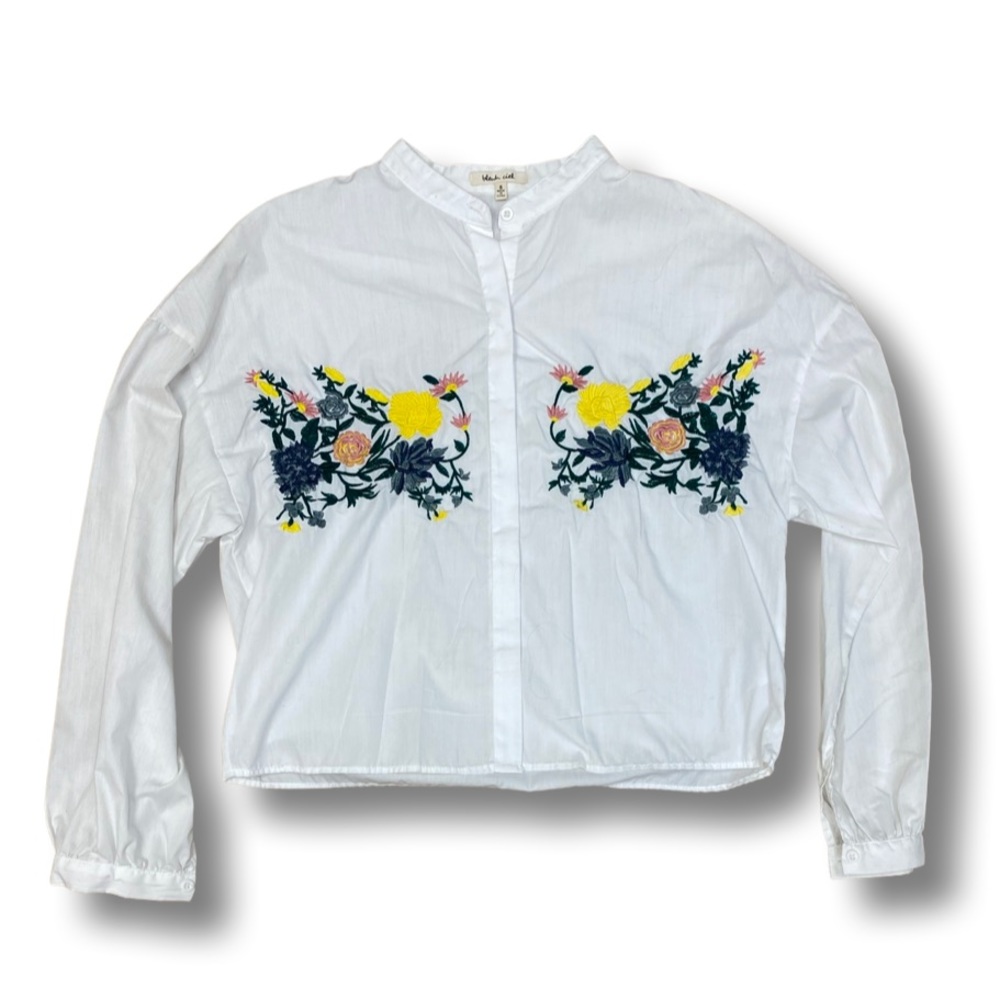 Floral Embroidered Button Down Blouse